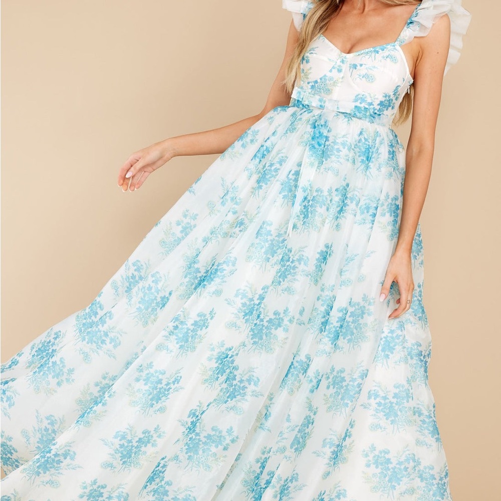 LoveShackFancy Blue and White Floral Macron Gown